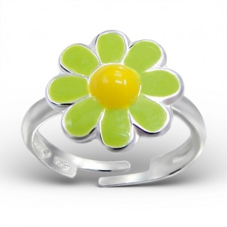 Stříbrný prsten dětský nastavitelný "Světle zelená květina". Ag 925/1000